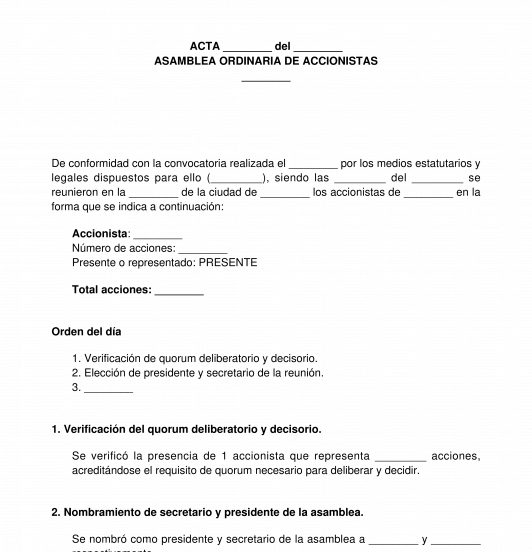 Acta de asamblea de accionistas S.A.S.