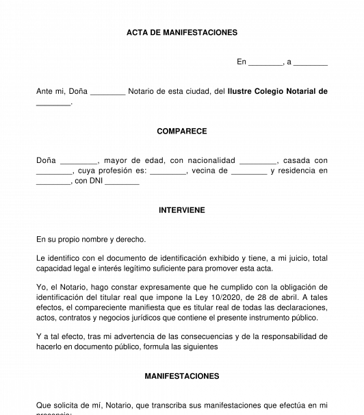 Acta de manifestaciones