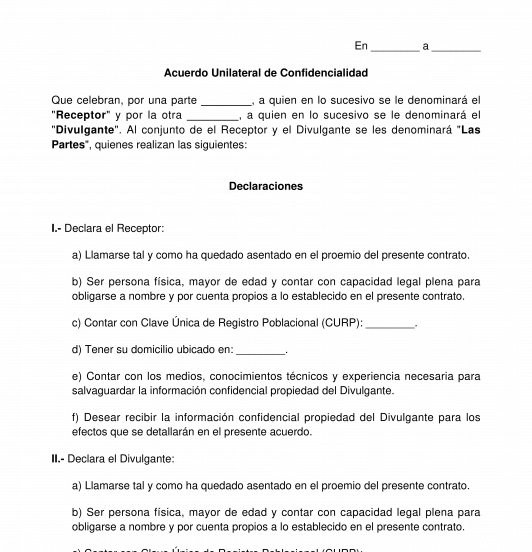 Acuerdo Unilateral de confidencialidad