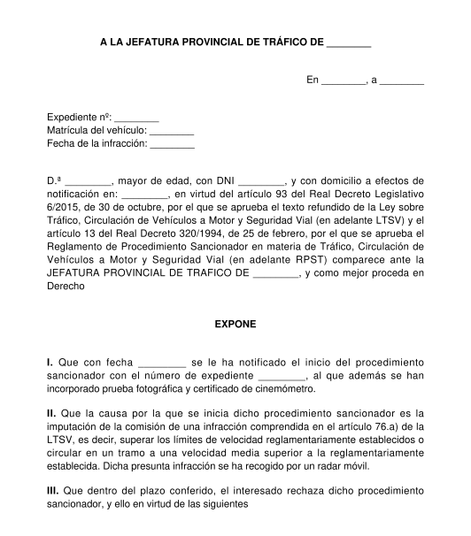 Alegaciones ante una multa por exceso de velocidad por radar