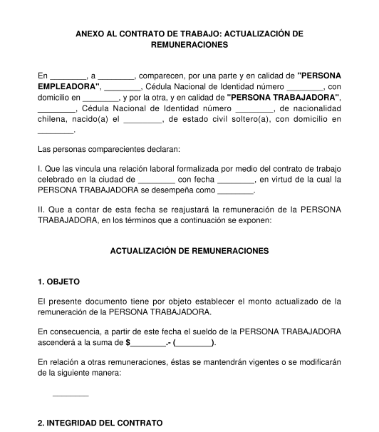 Anexo al Contrato de Trabajo: Actualización de Remuneración