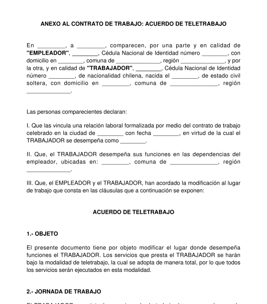Anexo al Contrato de Trabajo: Trabajo a distancia