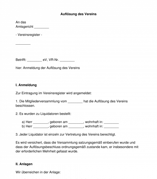 Antrag auf Auflösung eines Vereins