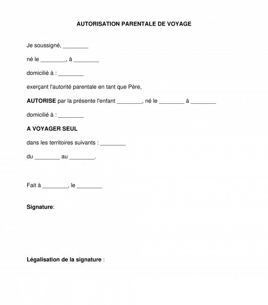 Autorisation parentale de voyage