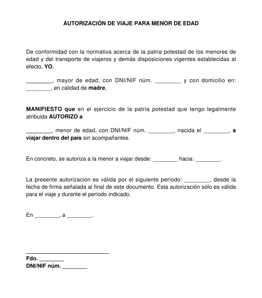 Autorización de viaje para menor de edad