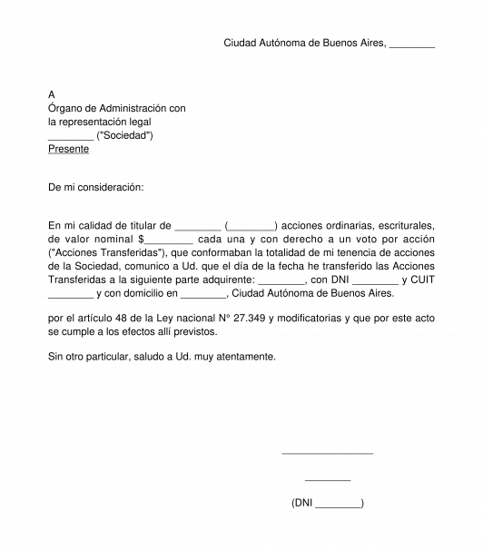 Aviso de Transferencia de Acciones de S.A.S.