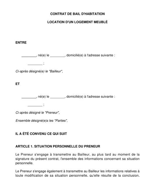 Bail d'habitation location meublée