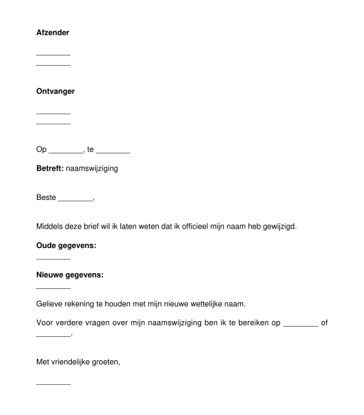 Brief naamswijziging