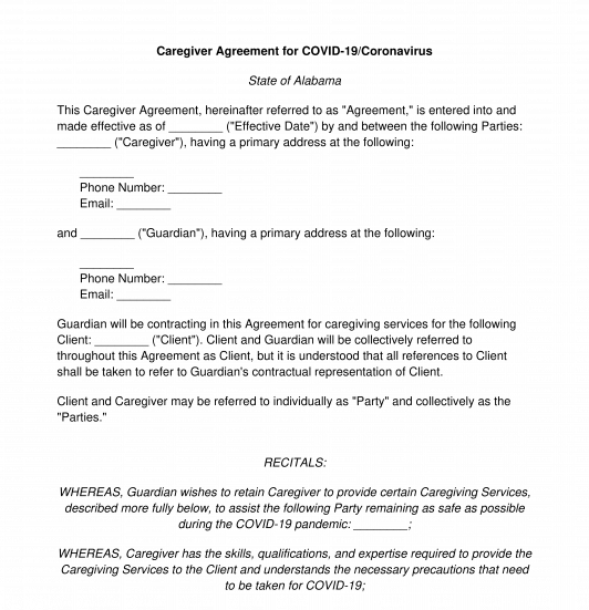 Caregiver Agreement for COVID-19/Coronavirus