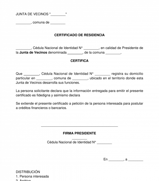 Certificado de Residencia Emitido por Junta de Vecinos
