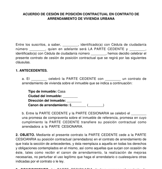 Cesión de contrato de arrendamiento del arrendador