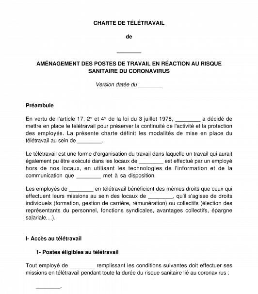 Charte de télétravail pour lutter contre l'épidémie de Covid-19 / coronavirus