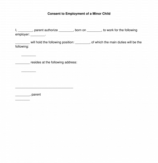 Consent to Employment of a Minor Child