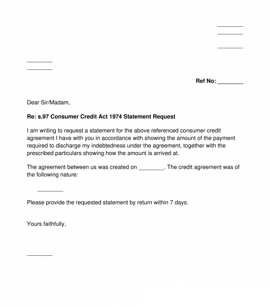 Consumer Credit Statement of Account Request Letter