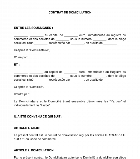 Contrat de domiciliation