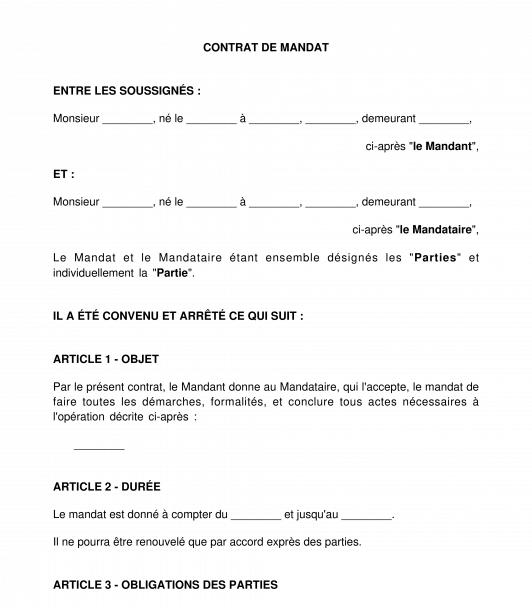 Contrat de mandat / procuration