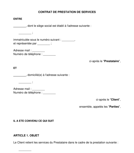 Contrat de prestation de services