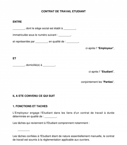Contrat de travail étudiant