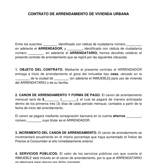 Contrato de arrendamiento de vivienda urbana