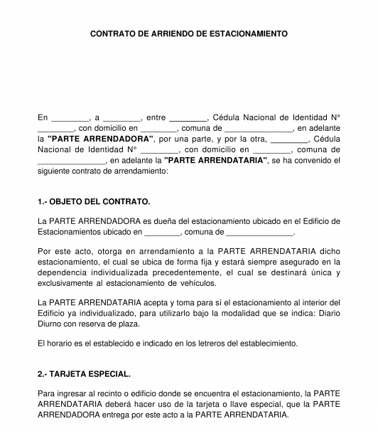 Contrato de Arriendo de Estacionamiento