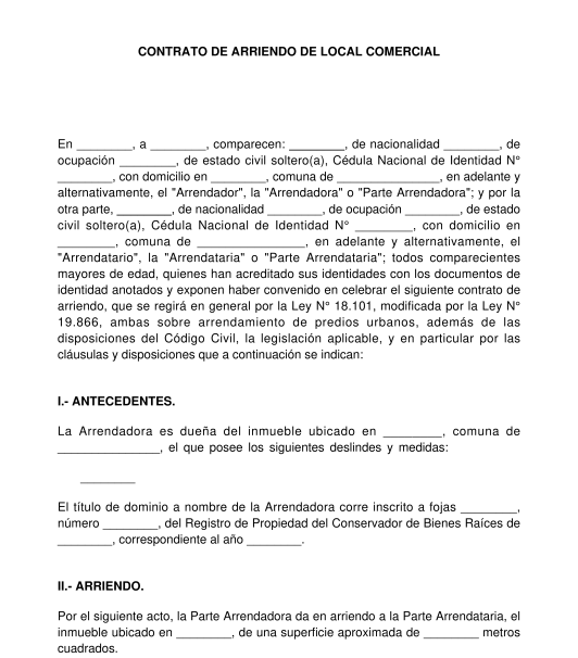 Contrato de Arriendo de Local Comercial