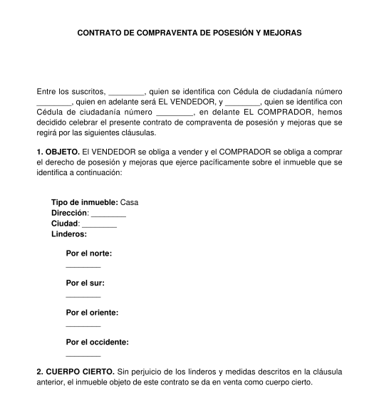 Contrato de compraventa de posesión y mejoras