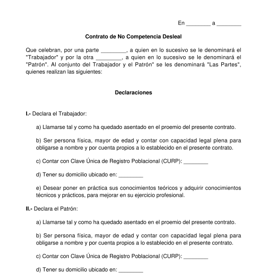 Contrato de No Competencia Desleal