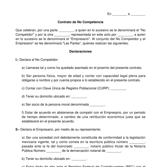 Contrato de No Competencia