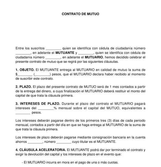 Contrato de préstamo de dinero