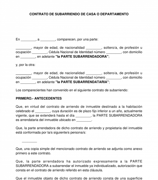Contrato de Subarriendo