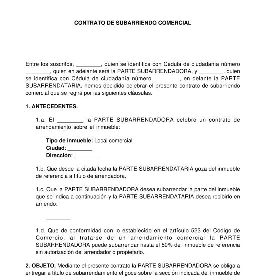 Contrato de subarriendo de local comercial