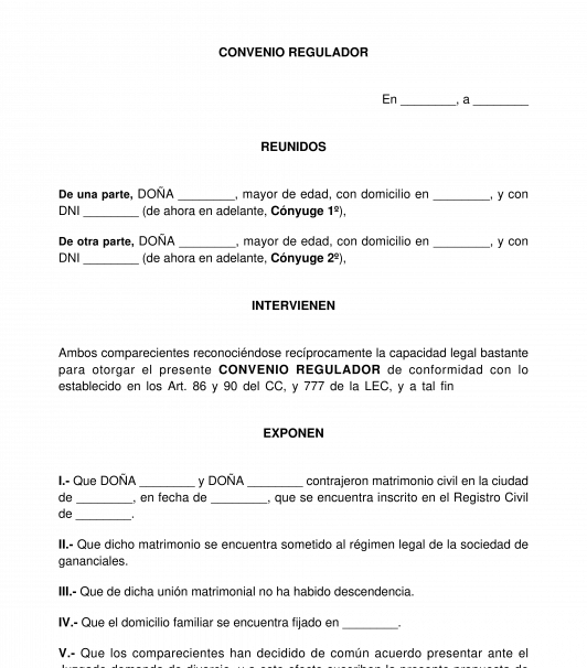 Convenio regulador para divorcio o separación de mutuo acuerdo