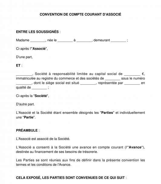 Convention de compte courant d'associé