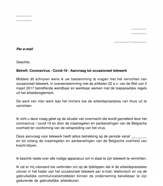 Coronavirus / Covid-19 - Verzoek van de werknemer tot occasioneel telewerk