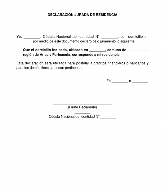 Declaración Jurada de Residencia