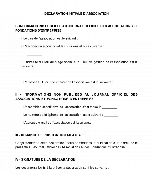 Déclaration initiale d'association