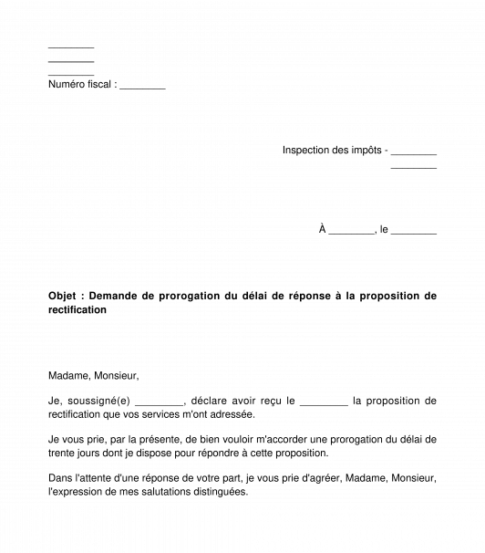 Demande d'augmentation du délai de réponse à un redressement fiscal