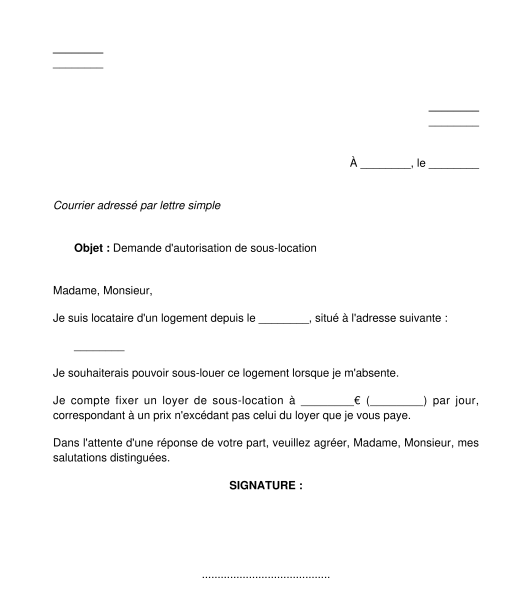 Demande d'autorisation à son propriétaire de sous-louer son logement
