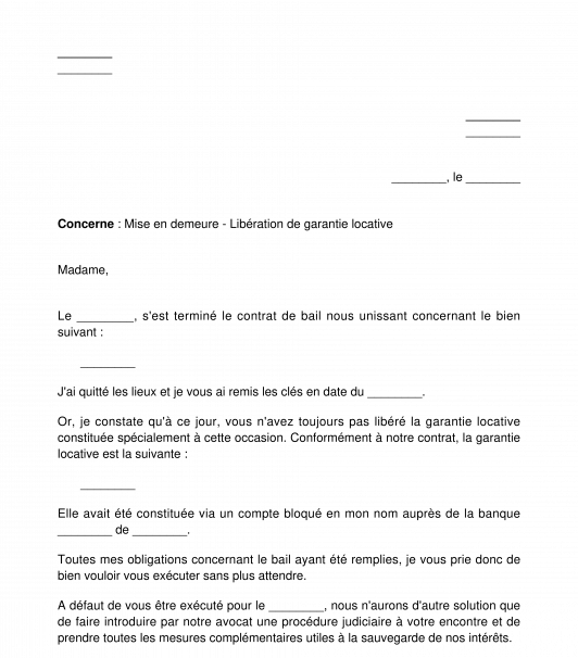 Demande de libération de la garantie locative