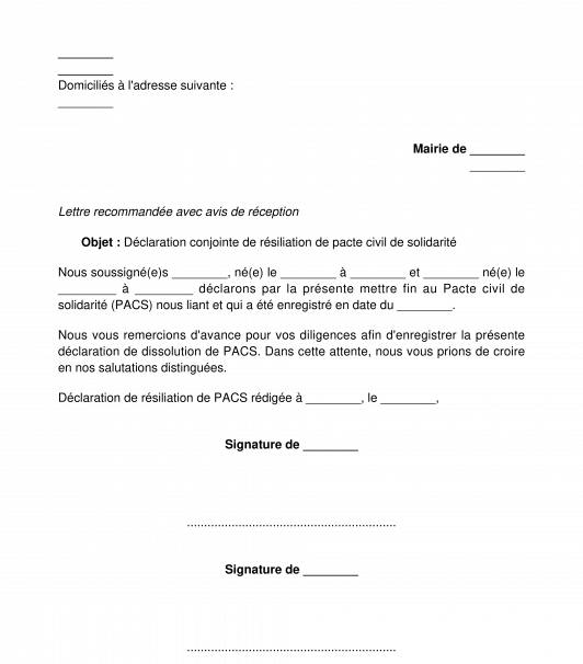 Dissolution d'un PACS