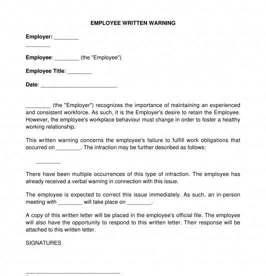 Employee Written Warning