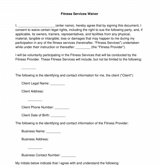 Fitness Services Waiver