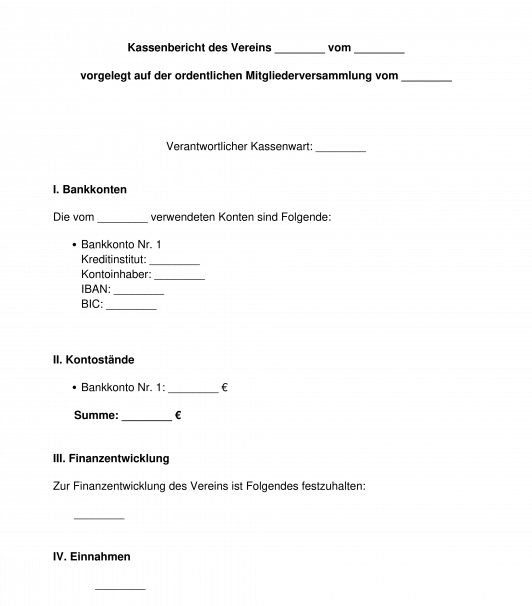 Kassenbericht eines Vereins