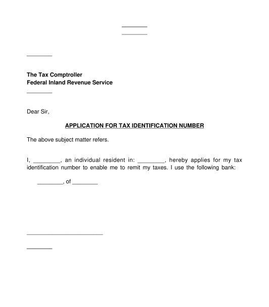 Letter of Application for Tax Identification Number