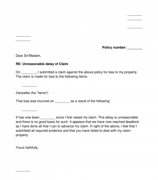 Letter to Complain About Insurer's Rejection or Delay of Claim
