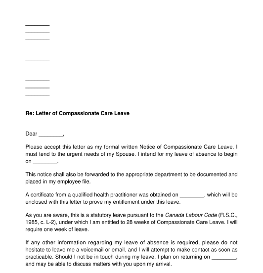 Letter of Compassionate Care Leave