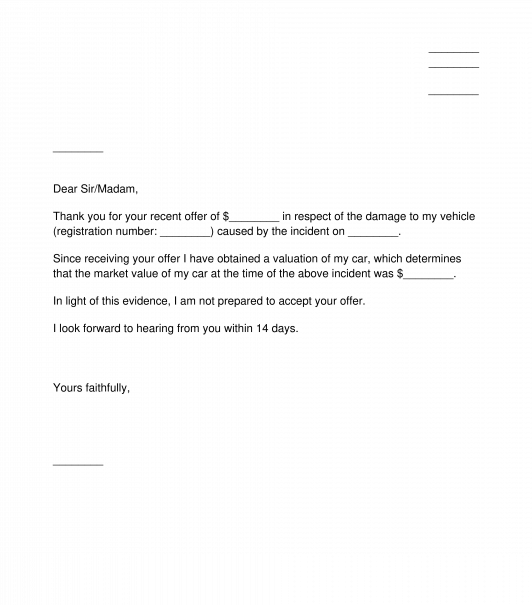 Letter to Reject Car Insurer's Offer