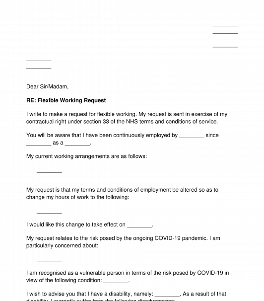 Letter to Request Flexible Working
