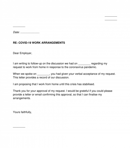 Letter Requesting Flexible Work Due to COVID-19/Coronavirus