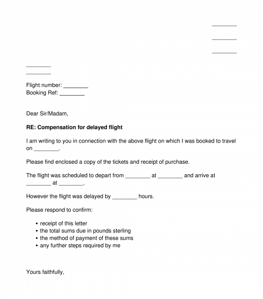 Letter to Claim Compensation for a Delayed or Cancelled Flight